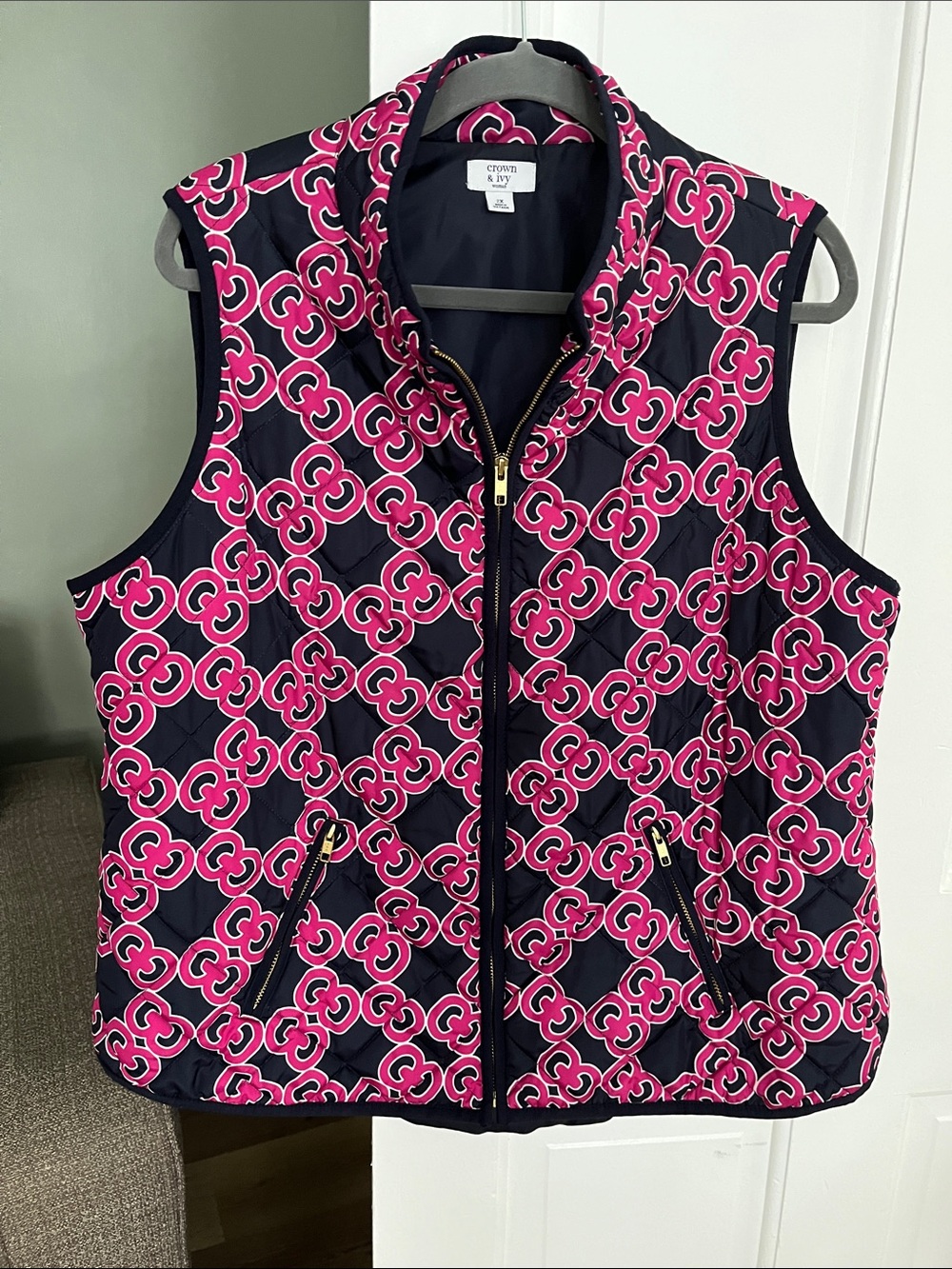 Crown & Ivy 2X Pink Nsvy Quilted Outerwear Vest